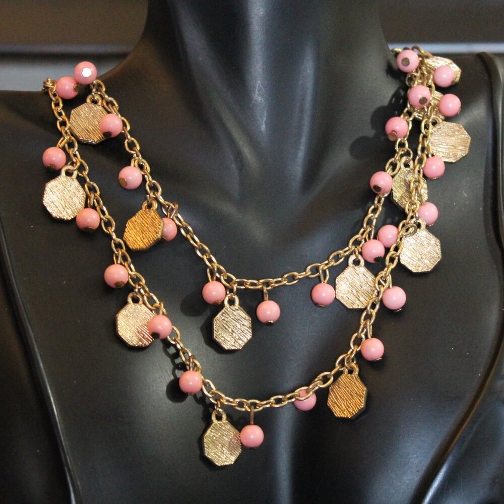 NY Pink Gold-tone Long Dangle Necklace